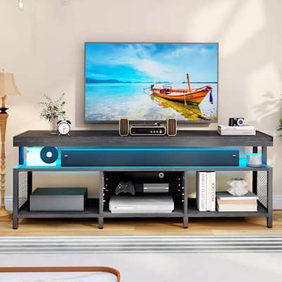 Industrial TV Stand with Power Outlets & LED Lights For 65/70" TVs - 62 inches