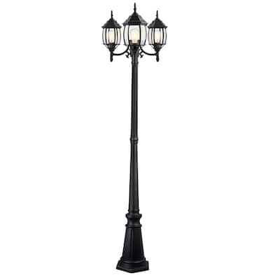 3-Light 85.43-in Rising Sun Black Complete Post Light(Dusk to Dawn Could be Chosen)