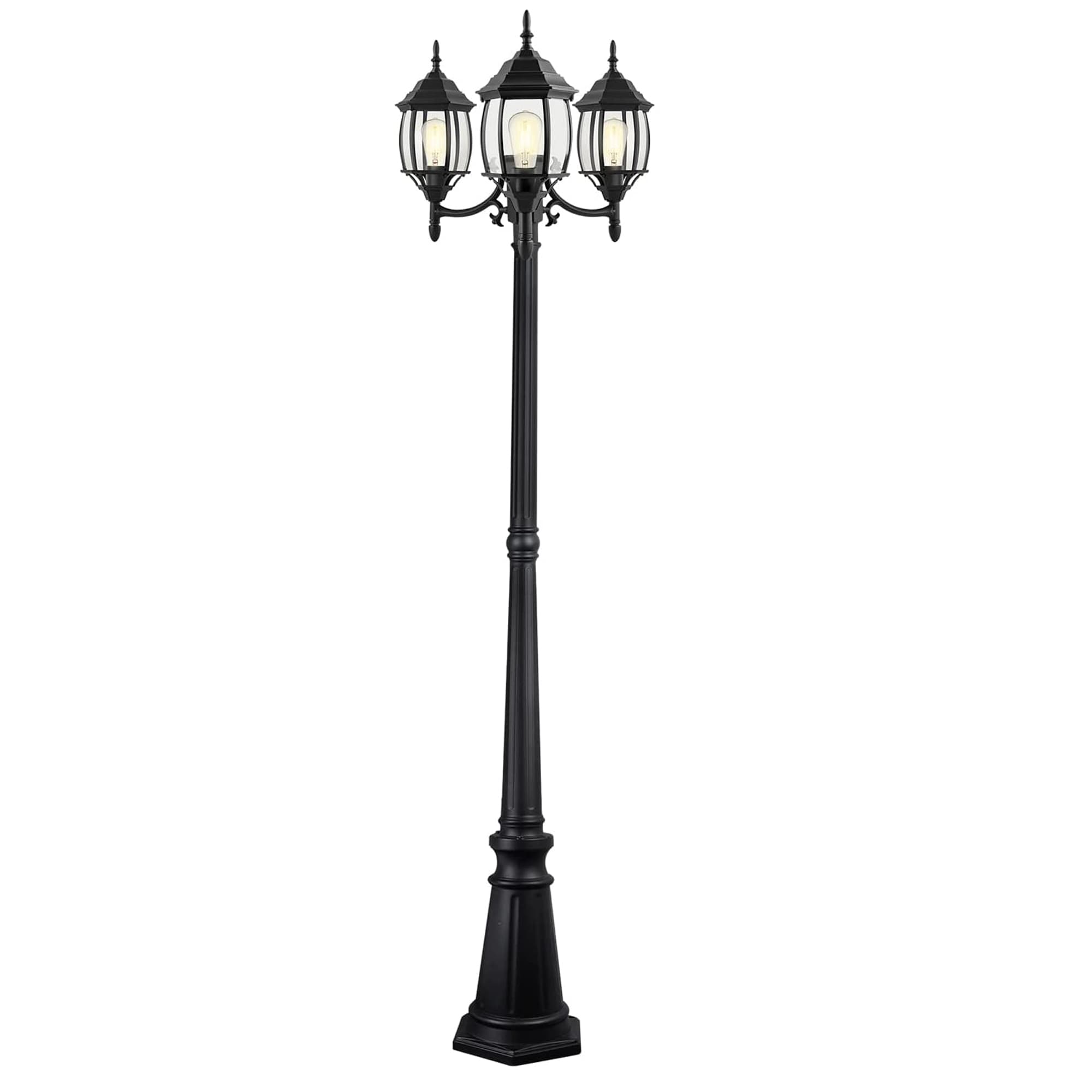 3-Light 85.43-in Rising Sun Black Complete Post Light(Dusk to Dawn Could be Chosen)