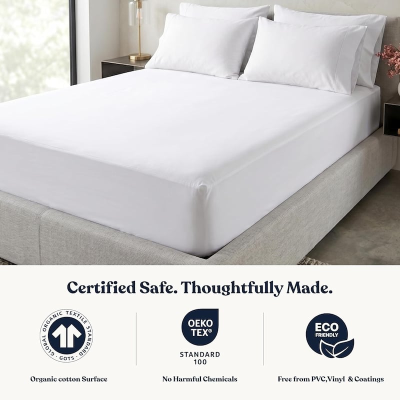 Delara Waterproof Mattress Protector, TPU Membrane, GOTS Certified Organic Cotton Surface, Noiseless & Breathable,19" Pocket