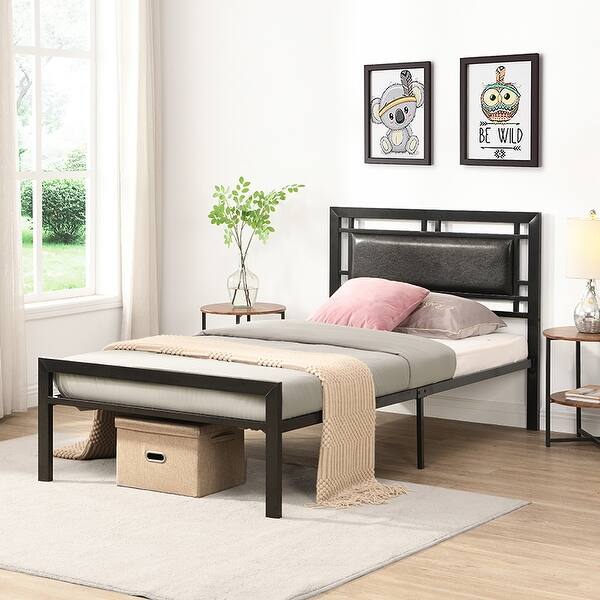 slide 2 of 14, Twin Size Metal Bed Frame with Sturdy Steel Structure, Modern Design, No Box Spring Needed