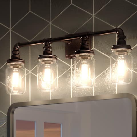 Luxury Utilitarian Bath Vanity Light, 11"H x 30.5"W, with Farmhouse Style, Antique Black, by Urban Ambiance
