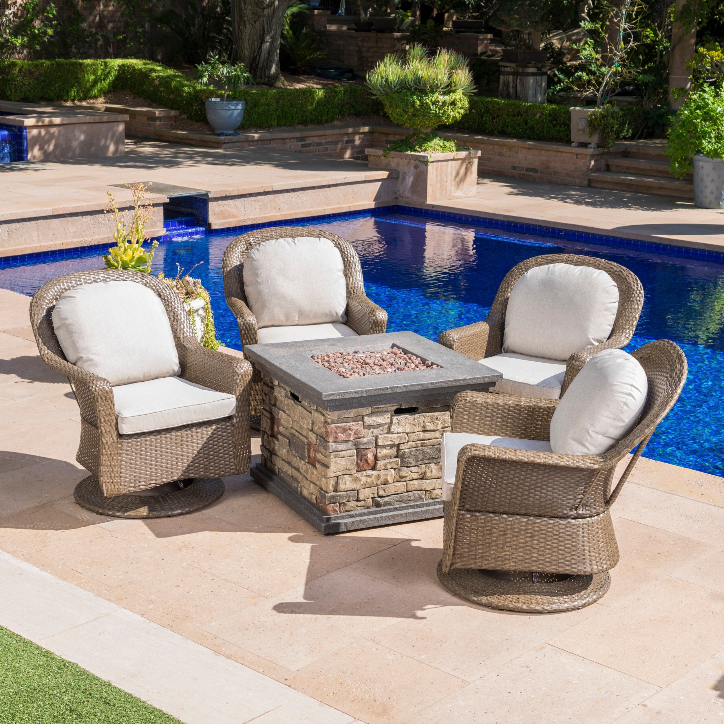 Alhambra 5 Piece Swivel Chair Fire Table Set By Christopher Knight Home Overstock 17904596