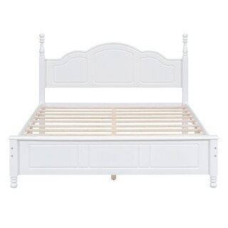 Queen Retro Wood Platform Bed with Slats, No Box Spring Needed