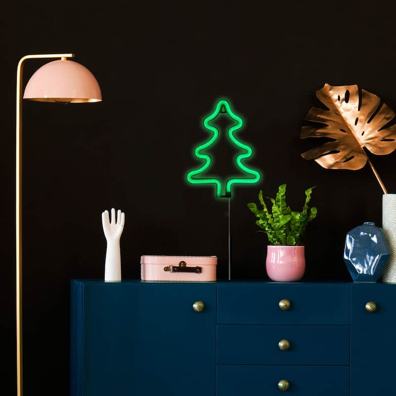 9.5" Green Christmas Tree LED Neon Style Window Silhouette