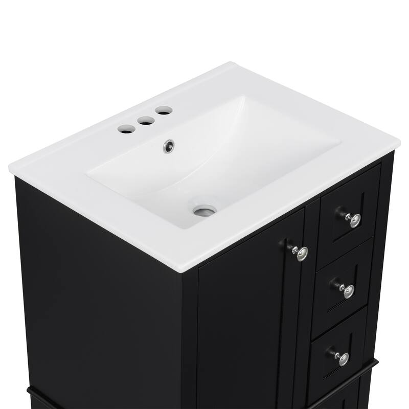 GDFStudio - Faraday Modern Freestanding Bathroom Vanity with Ceramic Sink, Double-Layer Shelf and Soft Close Drawers & Door