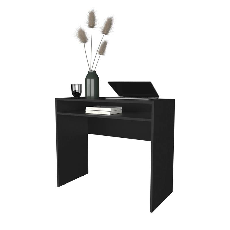 35" White Desk with Storage, Minimalist Workspace for Computers and Accessories, Durable Melamine Design