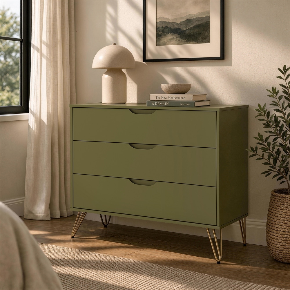 manhattan comfort rockefeller mid-century modern 3 drawer bedroom dresser Manhattan Comfort Rockefeller 35" Dresser (3-Drawer) - On Sale - Bed Bath & Beyond