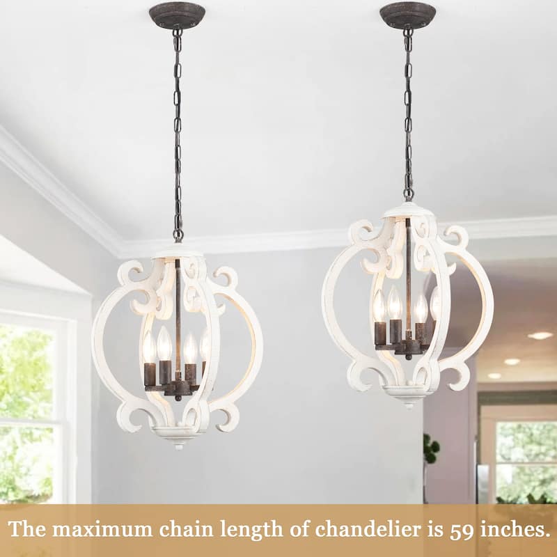 4-Light Antique Wood French Country Chandelier Vintage Pendant for Dining Room