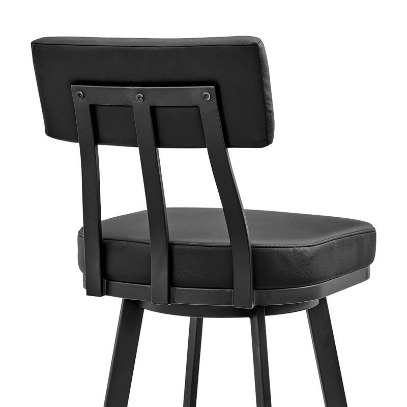 Poni Swivel Counter Stool Chair, Black Faux Leather Seat, Iron Base