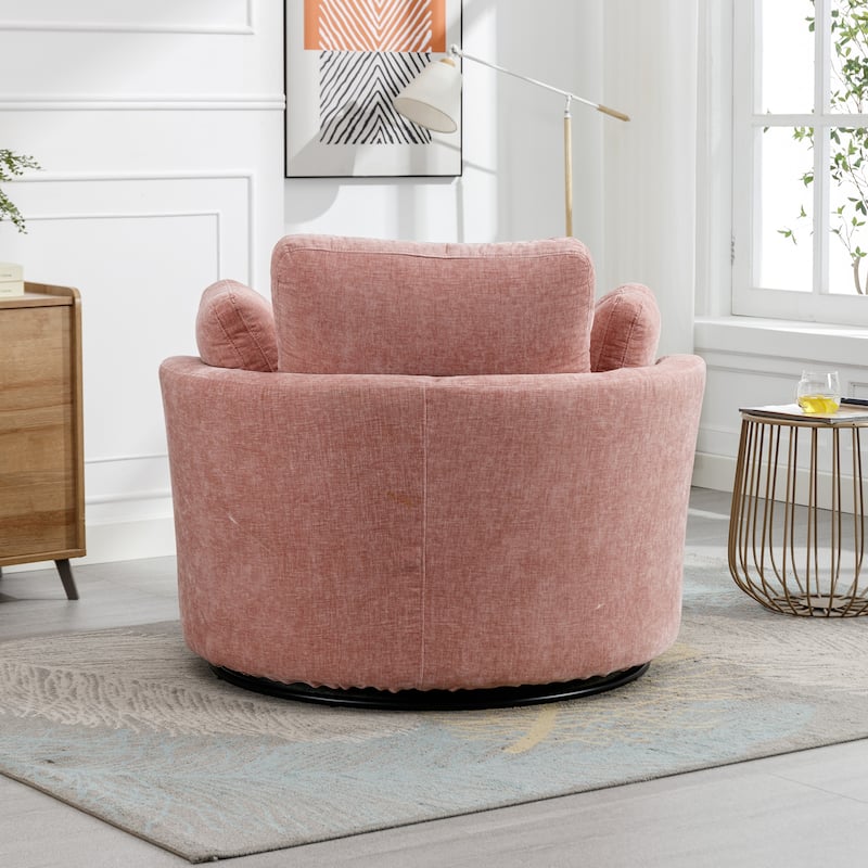 Swivel Accent Barrel Chair and Half Swivel Sofa With 3 Pillows 360 Degree Swivel Round Sofa