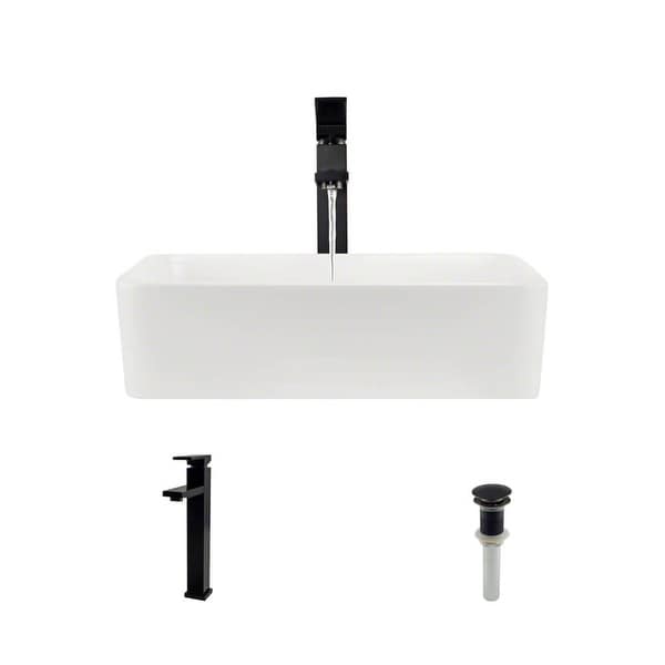 Rene R2-5007-B-R9-7003 18-1/8" Porcelain Vessel Bathroom Sink with Vessel Faucet and Vessel Pop-Up Drain