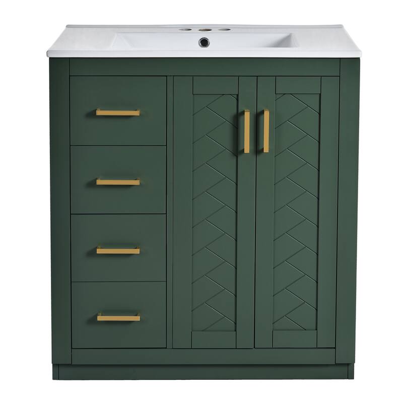 30" Wood Bathroom Vanity with Ceramic Sink and 3 Drawers