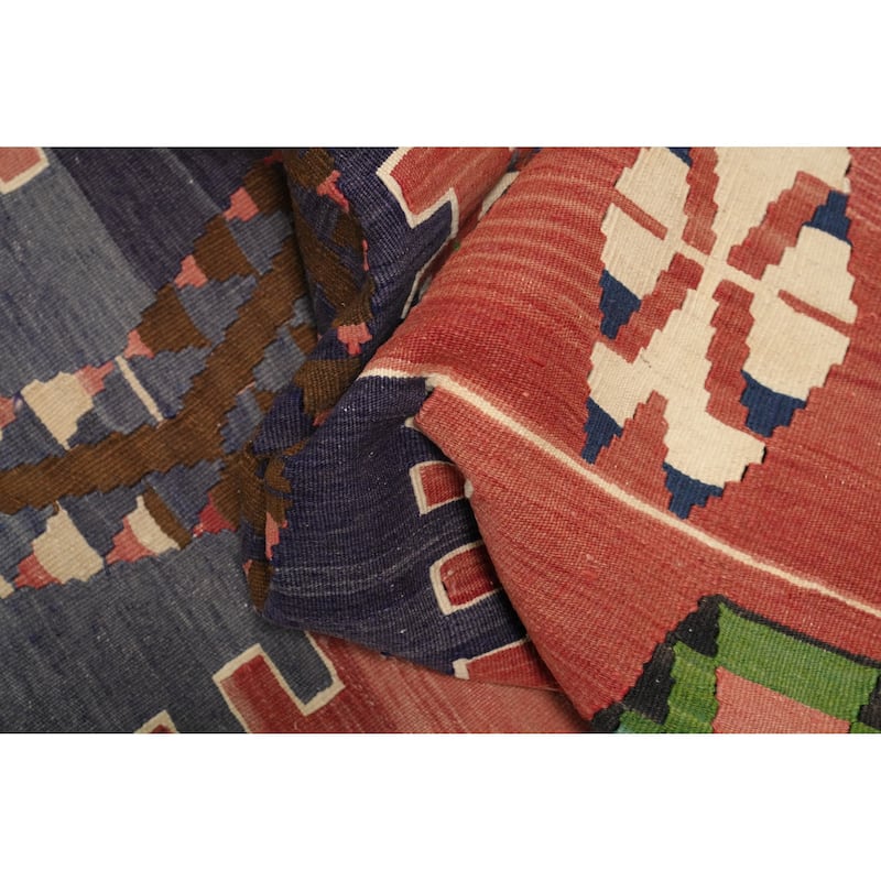 Hand Woven Oriental 100% Wool Carpet Southwestern Tribal Oranges & Rust Kilim Area Rug - 9' 3'' X 5' 1''