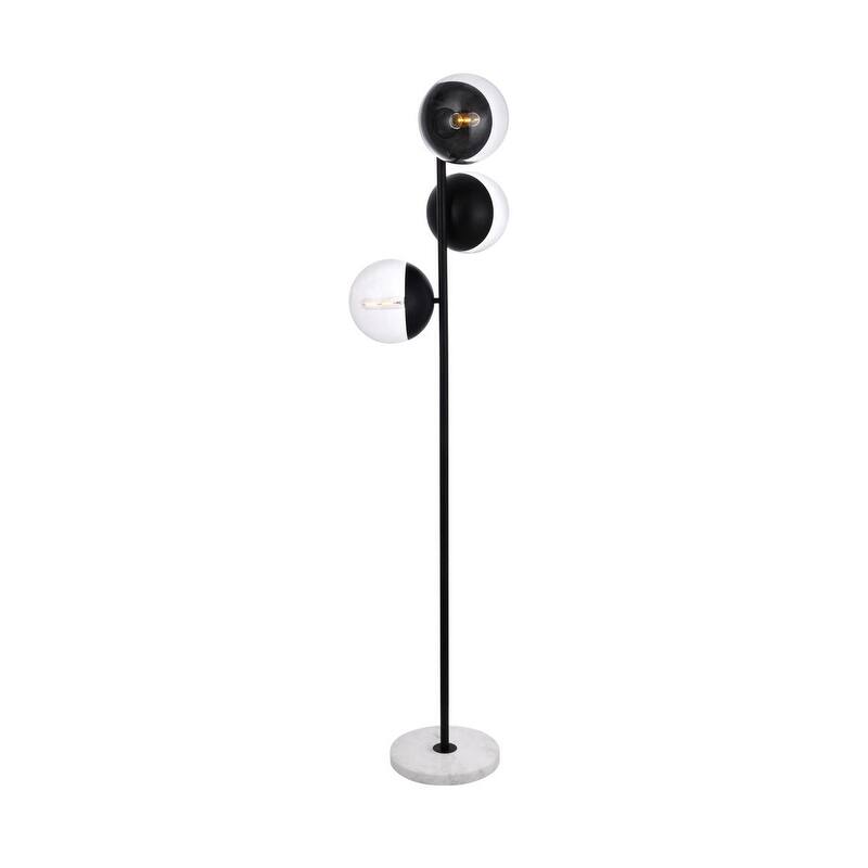 Mid-century Modern Clear Glass 3-light Floor Lamp - Black