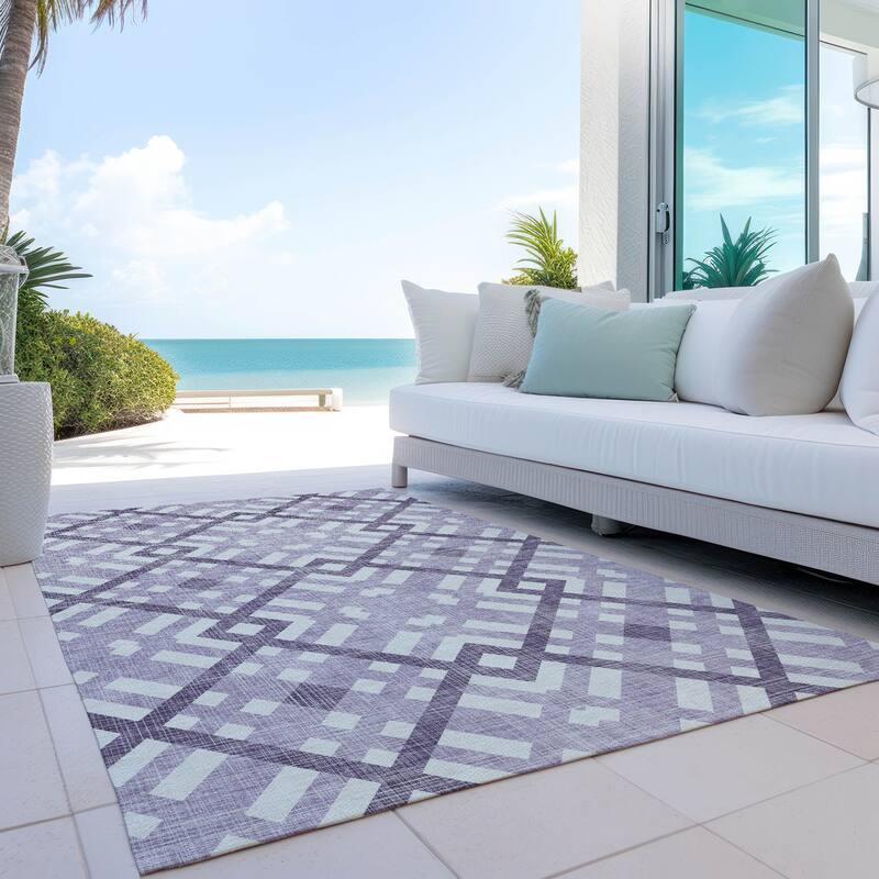 Machine Washable Indoor/ Outdoor Chantille Contemporary Trellis Rug