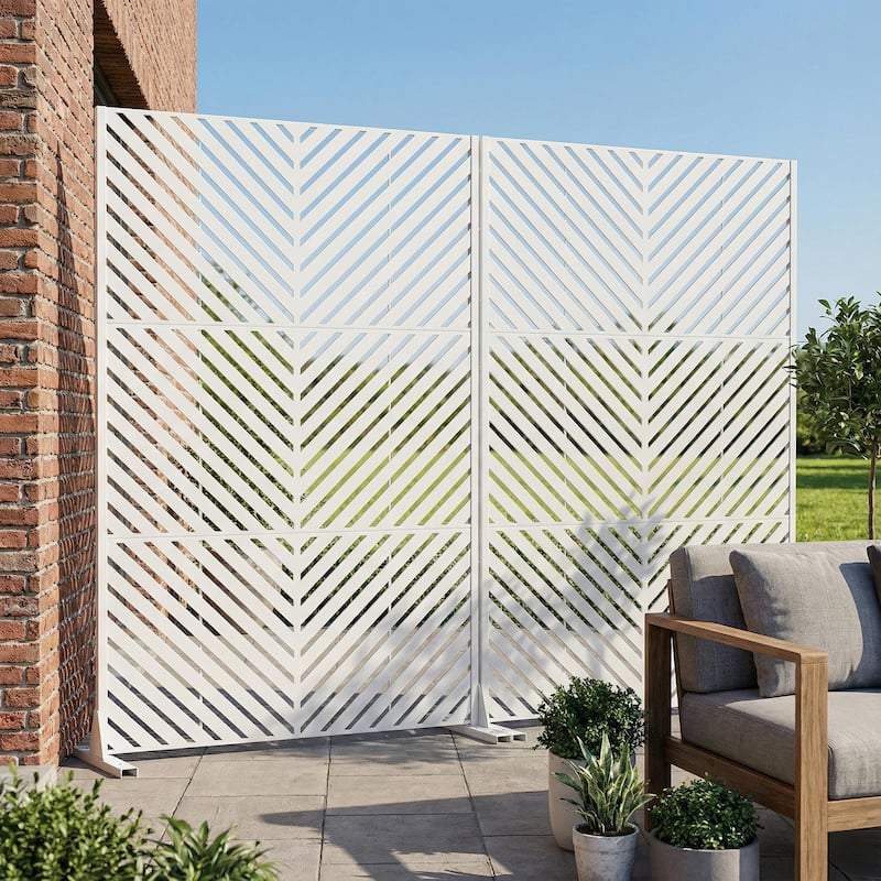 Outdoor Privacy Screen with Stand for Patio Garden Metal Fence Set of 2 - White - 72"x47"