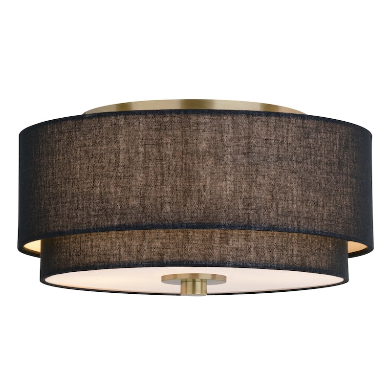 Burnaby Gold Brass Mid-Century Modern Semi Flush Mount Ceiling Light Black Linen Drum Shade