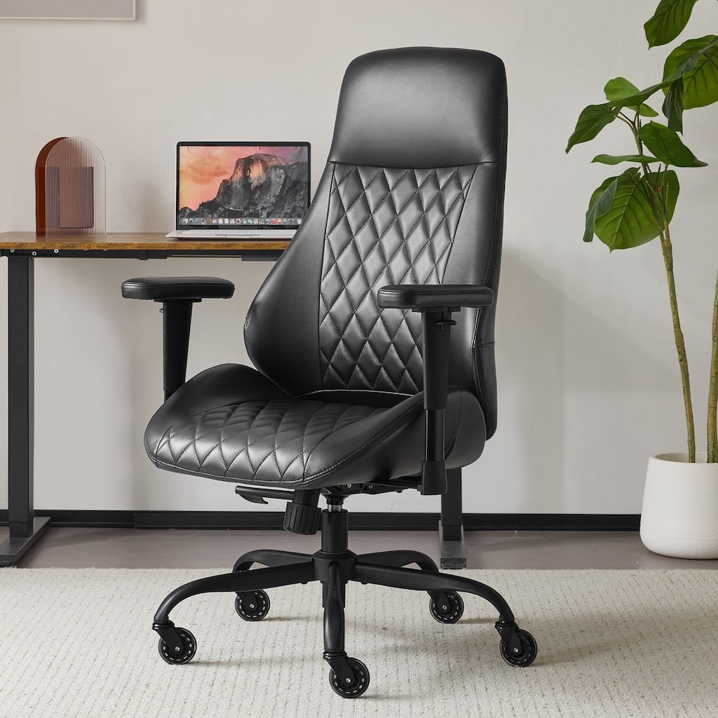 High Back Rubber Chair Ergonomic Chair with Lumbar Support Adjustable Height Rolling Swivel Chair Executive Task Armrests