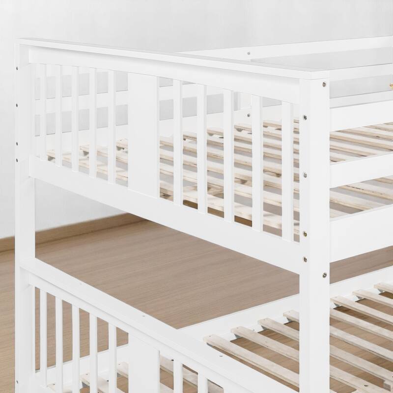 Full Over Full Bunk Bed with Convertible Design, Wooden Frame with Guardrails, No Box Spring Required,Guest Room Furniture