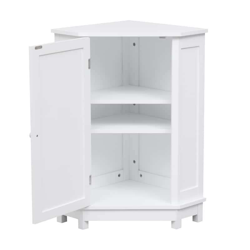 Bathroom Corner Storage Cabinet, Wood Single Door Corner Cabinet, Freestanding Organizer with Adjustable Shelves