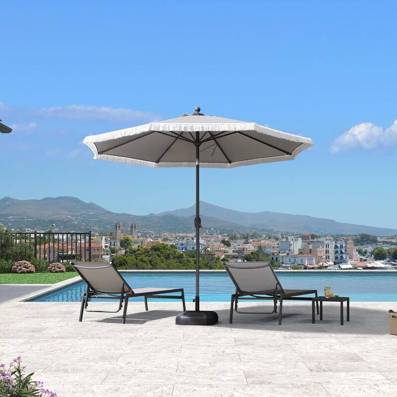 PURPLE LEAF 9 ft Patio Umbrella Outdoor Table Fringe Tassel Umbrellas with Tilt Button