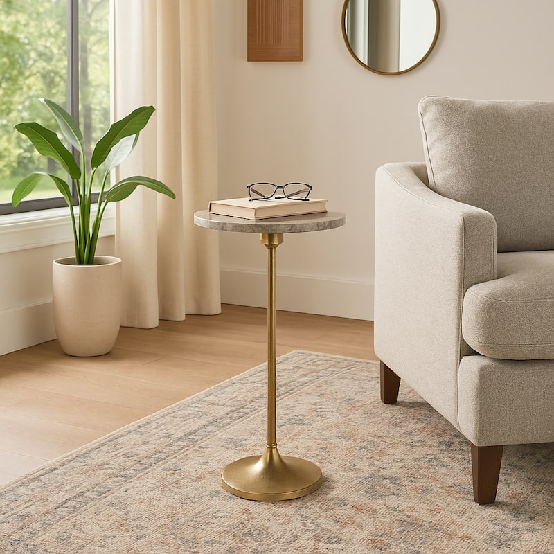 Modern Small Accent End Table with Metal Base - 27" - Brown/ Gold - 27.25"
