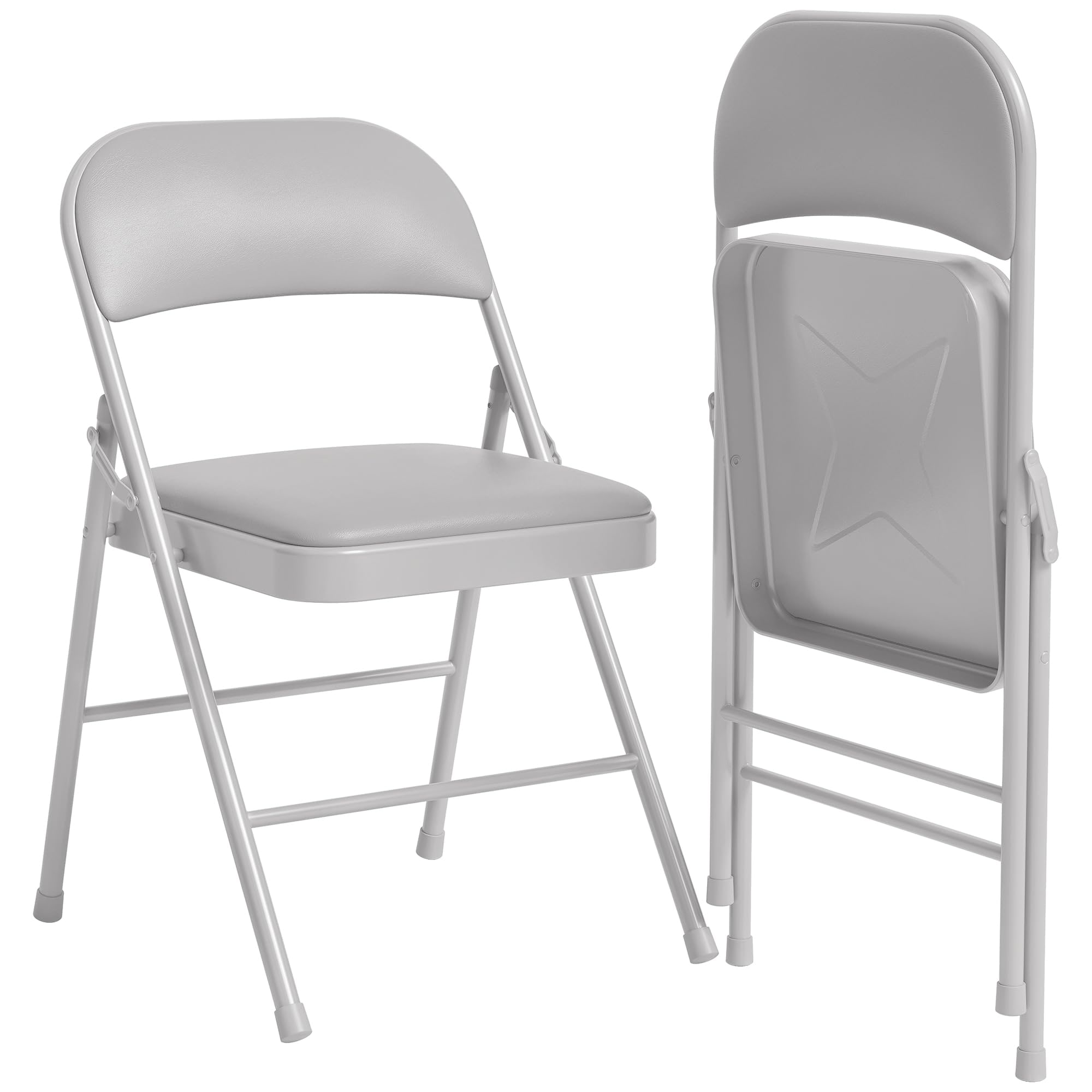 2 Pack Grey Folding Chairs with Padded Cushion and Back, Folding Chairs for Outside - 19.5x18.5x29.5in