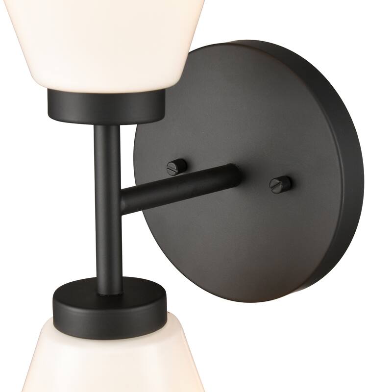 2-Light Vanity Light with Twin Frosted Shade - 15" - Matte Black and White