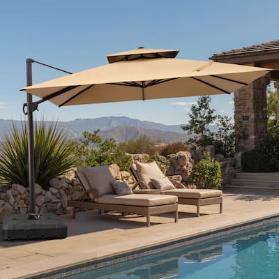 Outdoor 10FT Square Adjustable Offset Cantilever Patio Umbrella with Base