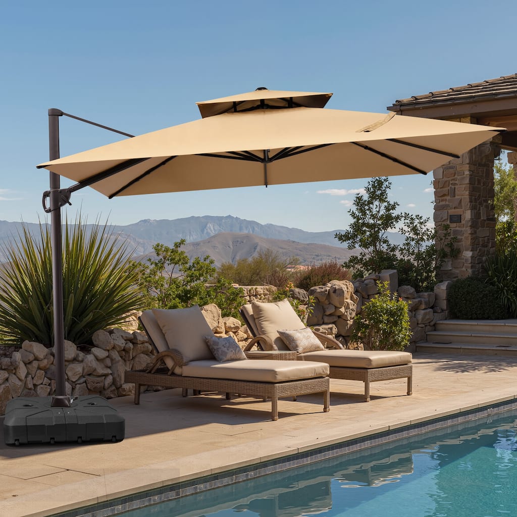 Outdoor 10FT Square Adjustable Offset Cantilever Patio Umbrella with Base