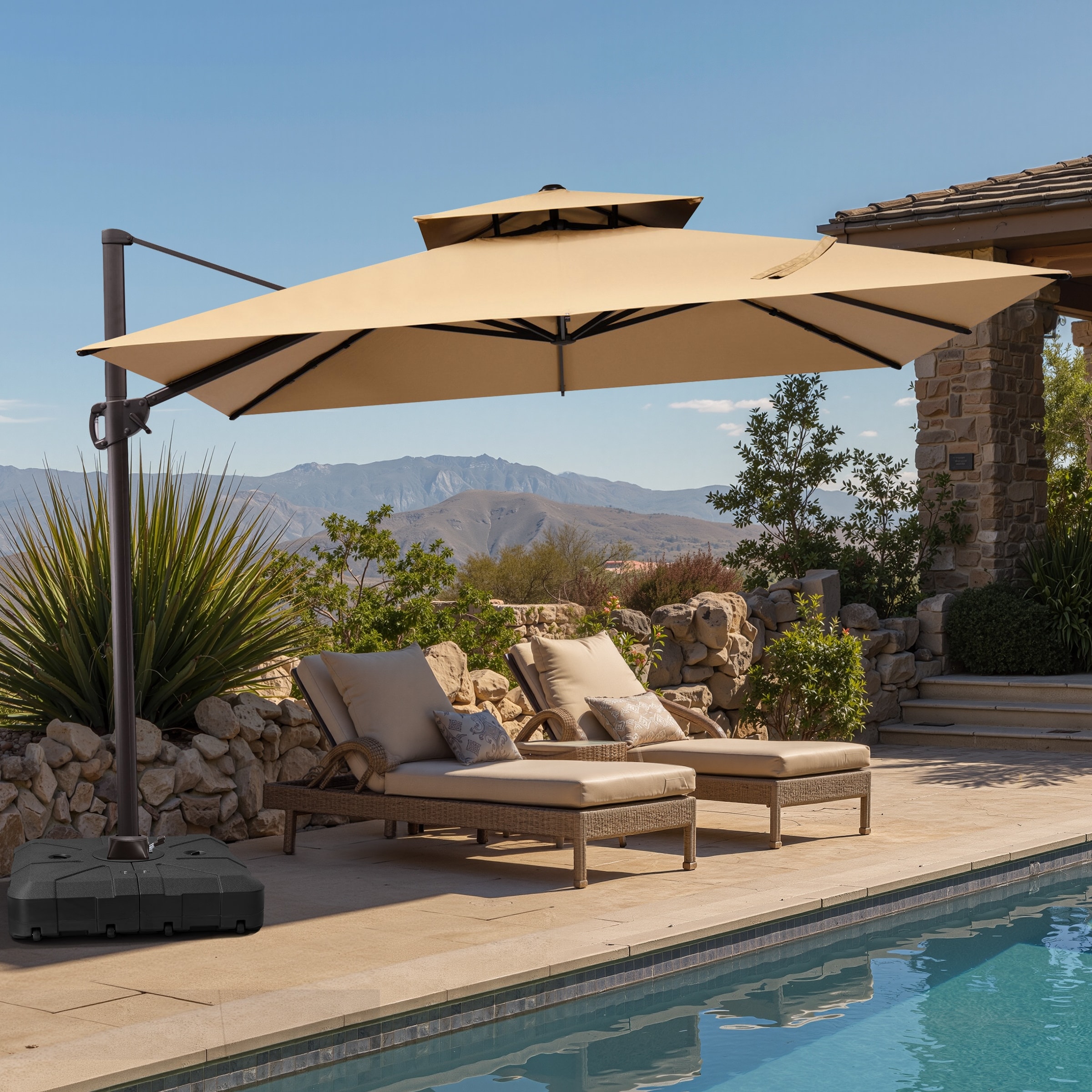 Outdoor 10FT Square Adjustable Offset Cantilever Patio Umbrella with Base