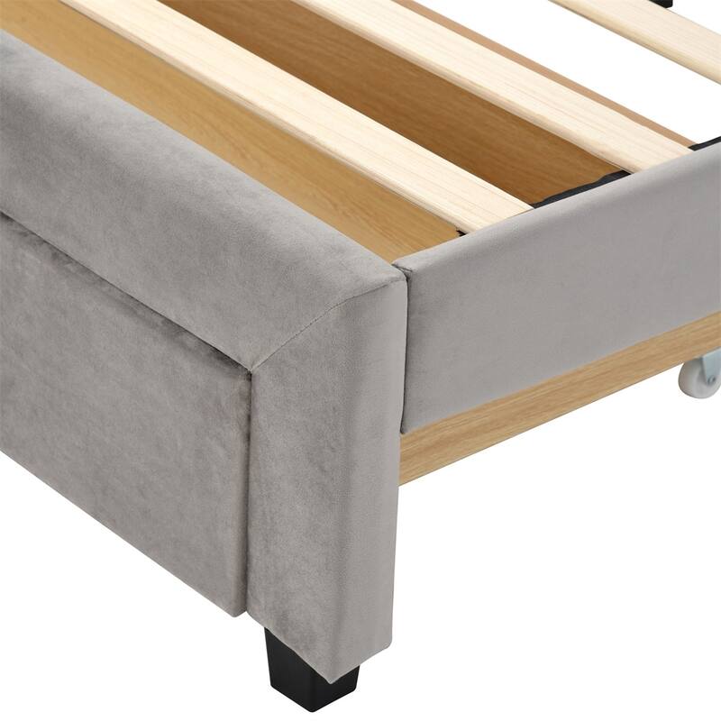 Merax Queen Velvet Upholstered Platform Bed Storage Bed with a Big Drawer