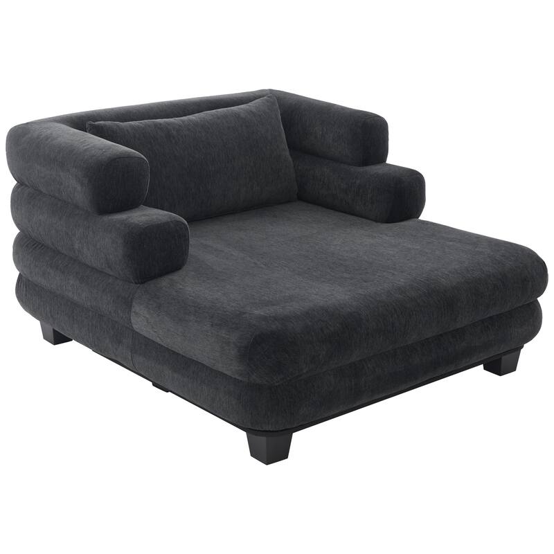 Roomfitters Oversized Modern Chaise Lounge Sofa Bed with Layered Armrests, Chenille Fabric
