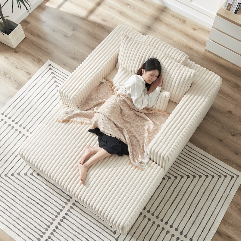 Roomfitters 62.5" Modern Corduroy Lounge Chair with Removable Ottoman, Stylish Sleeper Sofa with Pillows, for Living Room