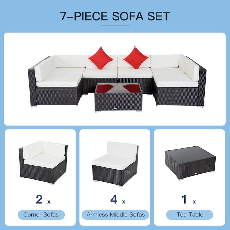 Outsunny 7-Piece Outdoor Wicker Patio Furniture Set