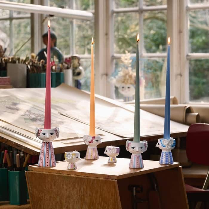 Bjørn Wiinblad Eva Tealight Holder, Yellow/Lavender, 2 Pcs. - 2.6"