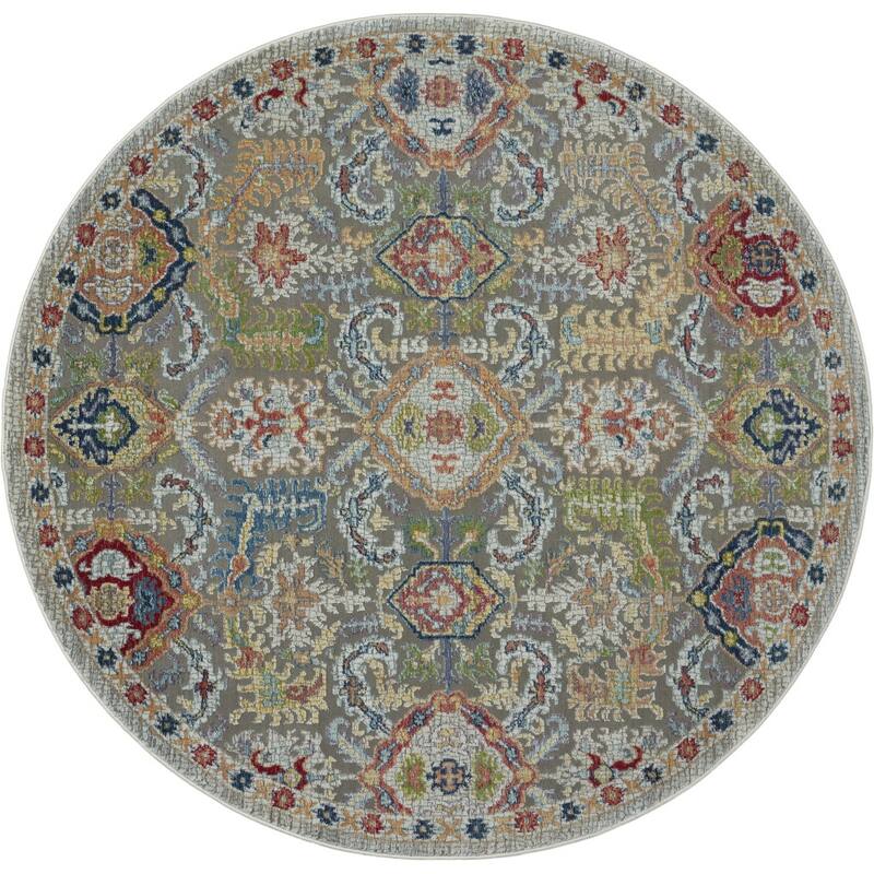 Jigeh Power Loomed Distressed Geometric Floral Traditional Non Skid Area Rug By HomeRoots - 72' X '72' X '0.5