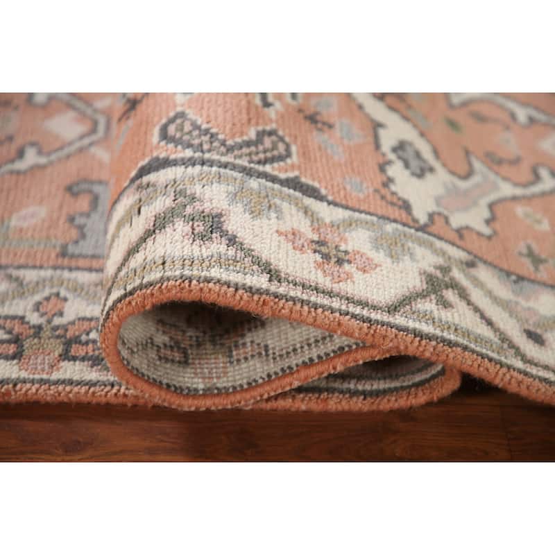 Floral Peach Oushak Style Runner Rug Hand-knotted Wool Carpet - 2'7"x 8'2"
