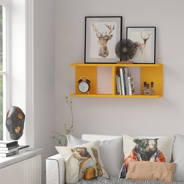 slide 1 of 4, Warwick Modern Wall Shelf - 11.61'' H x 32.28'' W x 7.87'' D 11.61'' H x 32.28'' W x 7.87'' D - Gold/Yellow