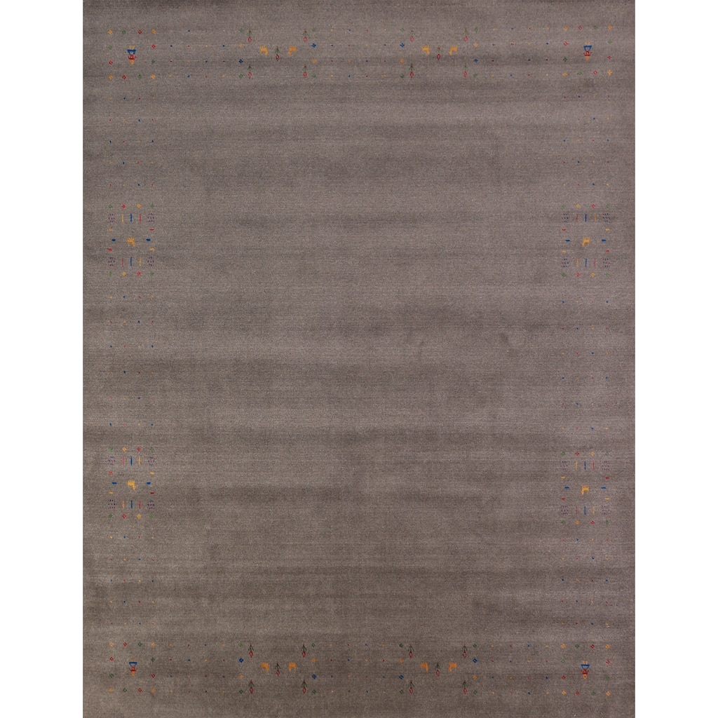 Tribal Gabbeh Indian Area Rug Handmade Grey Wool Carpet - 7'11" x 9'11"