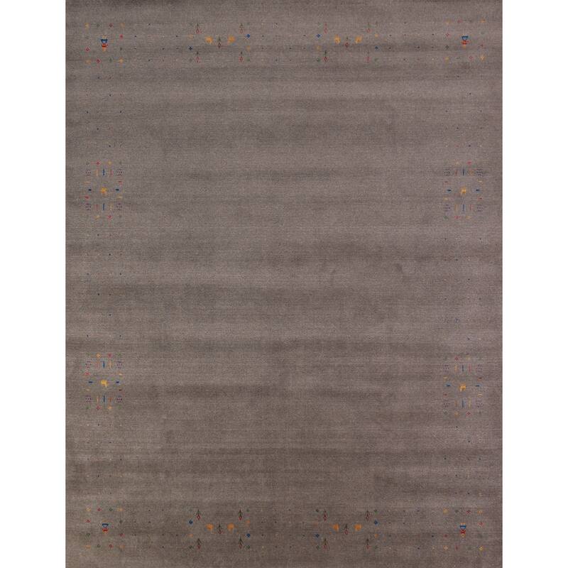Tribal Gabbeh Indian Area Rug Handmade Grey Wool Carpet - 7'11" x 9'11"