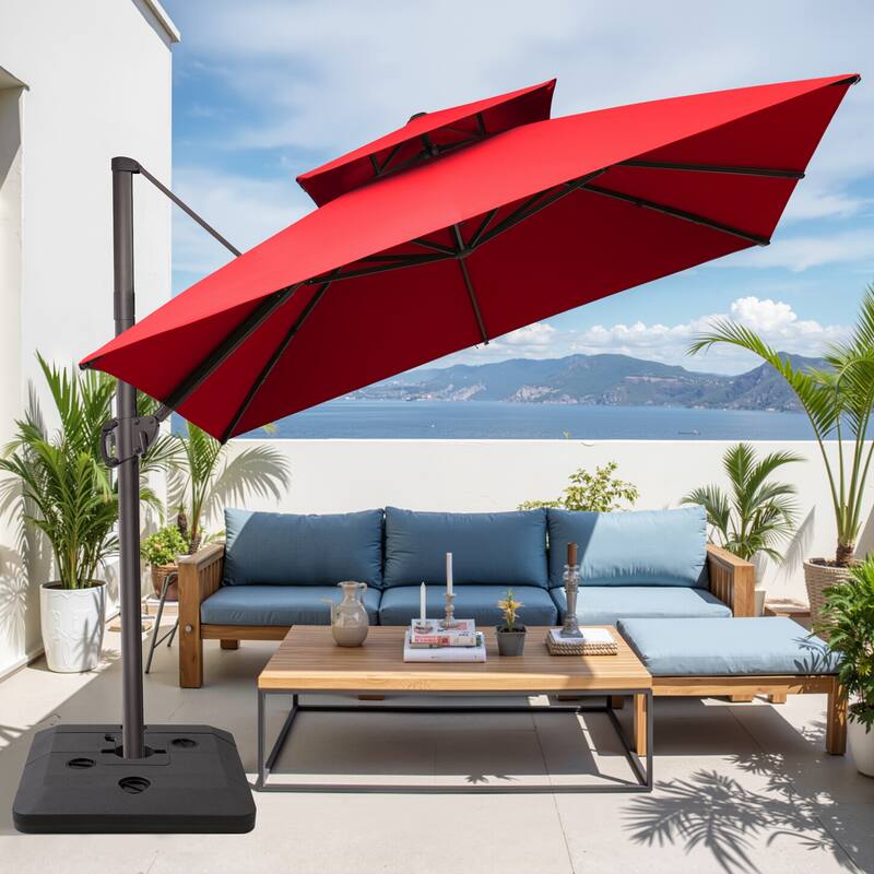 Crestlive Products 11 FT Square Patio Offset Cantilever Umbrella with Base