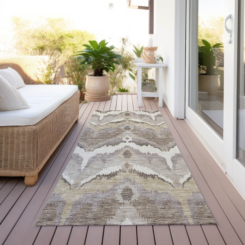 Machine Washable Indoor/ Outdoor Chantille Boho Ikat Rug - Beige - 2'3" x 7'6"