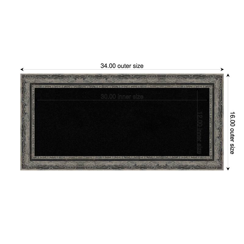 Filigree Matte Black Framed Cork Board - Bulletin Board, Organization Board, Pin Board - Black - 34 x 16 in