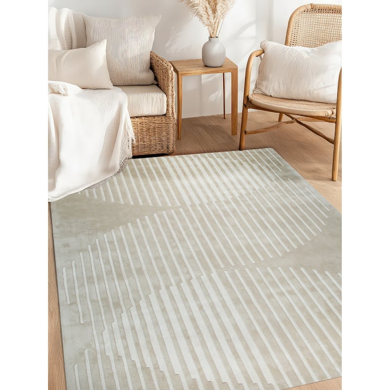 Beige Hand-Tufted Wool Modern Rug by EORC | Elegant and Luxurious Area