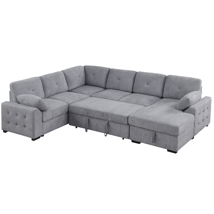 Convertible Pull-out Sectional Sofa Loveseat Sleeper with Storage and Pillows