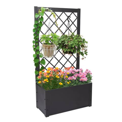 Kinbor Metal Raised Bed with Trellis for Climbing Plant, Elevated Garden Planter Box, Free Standing Outdoor Container Bed