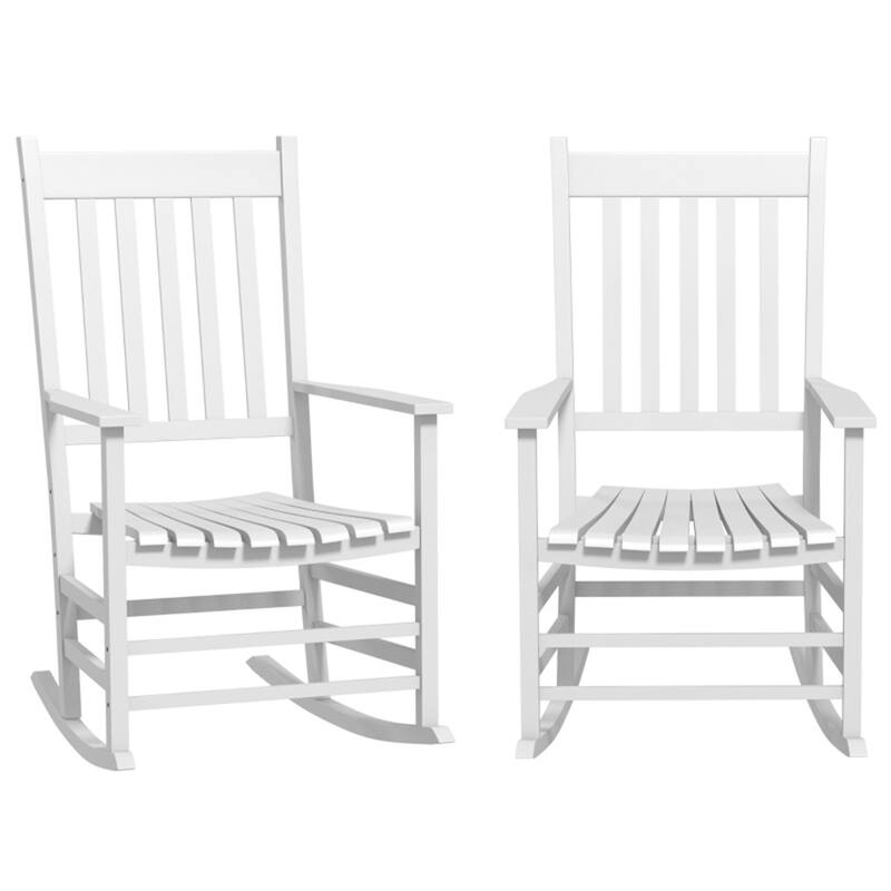 Poplar Wood Outdoor Rocking Chairs Set of 2 Patio Porch - 27.2" W x 33.9" D x 45.3" H - White