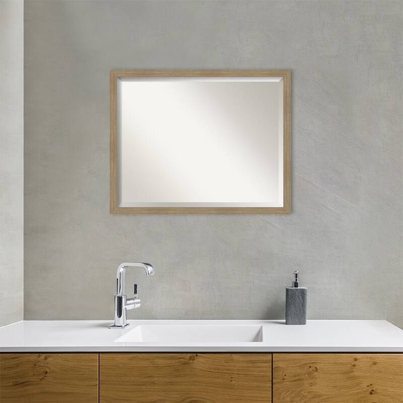 Woodgrain Stripe Beveled Wood Framed Bathroom Vanity Wall Mirror